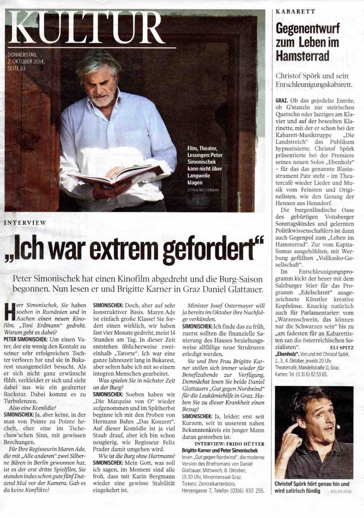 2014_10_02_Kleine_Zeitung_Gegenentwurf_zum_Leben_im_Hamsterrad_Kritik_Ebenholz