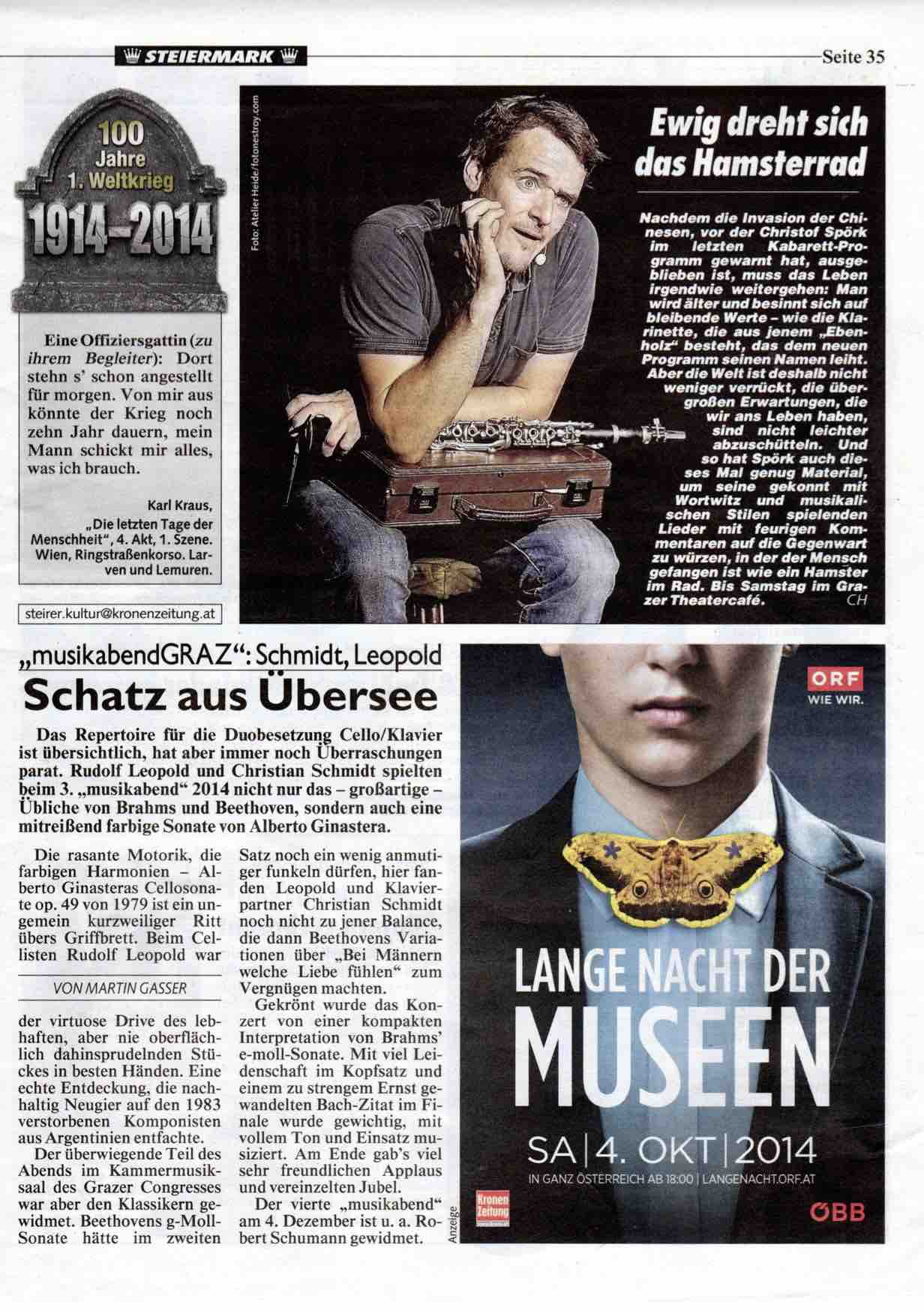 2014_10_02_Kronen_Zeitung_Steiermark_Ewig_dreht_sich_das_Hamsterrad_Kritik_Ebenholz